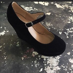 Black Velvet Mary Jane Wedges